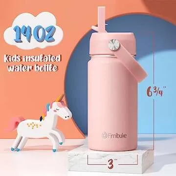 Fimibuke Kids Insulated Water Bottle, 14oz BPA FREE 18/8 Stainless Steel Travel Tumbler Double Wall ...