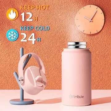 Fimibuke Kids Insulated Water Bottle, 14oz BPA FREE 18/8 Stainless Steel Travel Tumbler Double Wall Vacuum Leak Proof Kids Cup with Straw Metal Water Bottle for School Boys Girls(1 Pack, Blush)