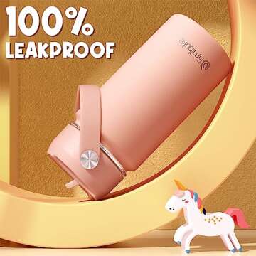 Fimibuke Kids Insulated Water Bottle, 14oz BPA FREE 18/8 Stainless Steel Travel Tumbler Double Wall Vacuum Leak Proof Kids Cup with Straw Metal Water Bottle for School Boys Girls(1 Pack, Blush)