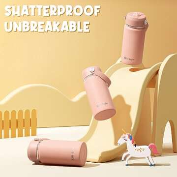 Fimibuke Kids Insulated Water Bottle, 14oz BPA FREE 18/8 Stainless Steel Travel Tumbler Double Wall Vacuum Leak Proof Kids Cup with Straw Metal Water Bottle for School Boys Girls(1 Pack, Blush)