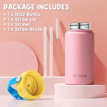 Fimibuke Kids Insulated Water Bottle, 14oz BPA FREE 18/8 Stainless Steel Travel Tumbler Double Wall Vacuum Leak Proof Kids Cup with Straw Metal Water Bottle for School Boys Girls(1 Pack, Blush)