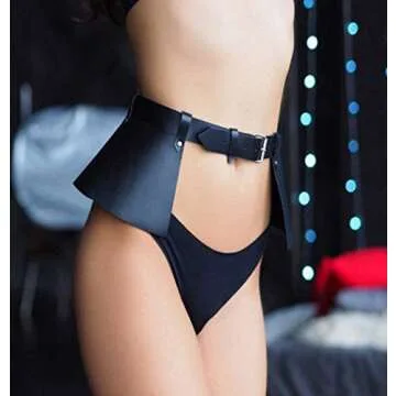 Women's Black Leather Corset Skirt Dress Adjustable Waist Belts Body Harness Strap Halloween Costume Clubwear