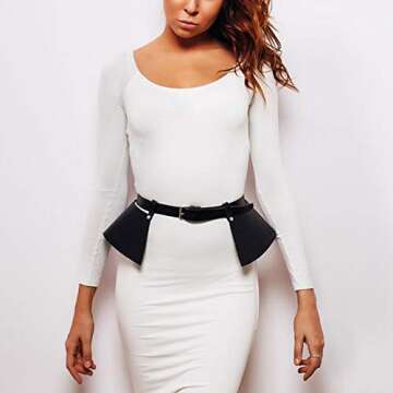 Women's Black Leather Corset Skirt Dress Adjustable Waist Belts Body Harness Strap Halloween Costume Clubwear