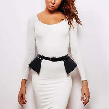 Women's Black Leather Corset Skirt Dress Adjustable Waist Belts Body Harness Strap Halloween Costume Clubwear