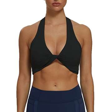 Aoxjox Women's Workout Sports Bras Fitness Backless Padded Ava Twist Halter Bra Yoga Crop Tank Top (...