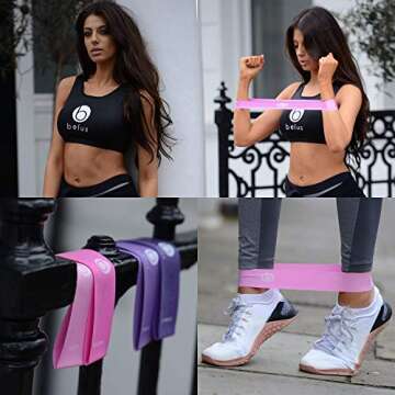 Belus Premium Resistance Bands Set for Women with Carry Bag, Fitness Video Download and Workout eBook. 4 Resistance Band Set for Legs and Glutes. Booty Bands for Women - Pink and Purple