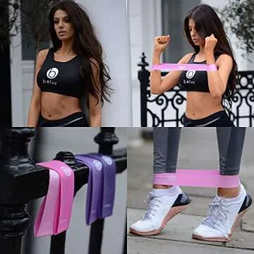 Belus Premium Resistance Bands Set for Women with Carry Bag, Fitness Video Download and Workout eBook. 4 Resistance Band Set for Legs and Glutes. Booty Bands for Women - Pink and Purple