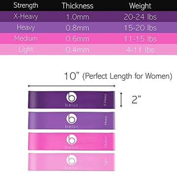 Belus Premium Resistance Bands Set for Women with Carry Bag, Fitness Video Download and Workout eBook. 4 Resistance Band Set for Legs and Glutes. Booty Bands for Women - Pink and Purple
