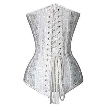 Charmian Women's 26 Steel Boned Brocade Long Torso Hourglass Body Shaper Corset White Small