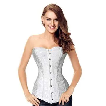 Charmian Women's 26 Steel Boned Brocade Long Torso Hourglass Body Shaper Corset White Small
