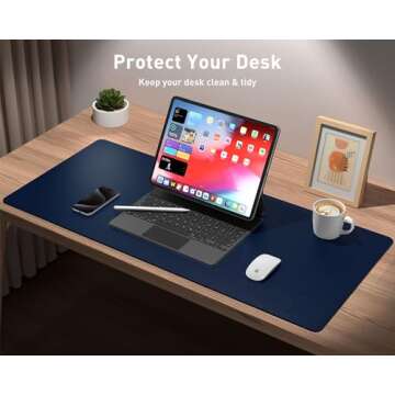Aothia Leather Desk Pad Protector, Mouse Pad, Office Desk Mat, Non-Slip PU Leather Desk Blotter, Laptop Desk Pad, Waterproof Desk Writing Pad for Office and Home(Dark Blue,31.5" x 15.7")