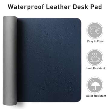 Aothia Leather Desk Pad Protector, Mouse Pad, Office Desk Mat, Non-Slip PU Leather Desk Blotter, Laptop Desk Pad, Waterproof Desk Writing Pad for Office and Home(Dark Blue,31.5" x 15.7")