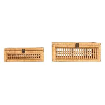 Creative Co-Op Rattan and Bamboo Nestable Storage Boxes with Glass Lids, Natural, Set of 2