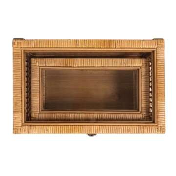 Creative Co-Op Rattan and Bamboo Nestable Storage Boxes with Glass Lids, Natural, Set of 2