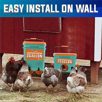 Automatic Chicken Feeder and Waterer Set (4 Buckets/2-3 gallons), Chicken Feeder Ports & Water Cups No Waste, Rain Proof Poultry Feeders, Avoid Small Animals. Suitable for Chicken, Duck, Turkey