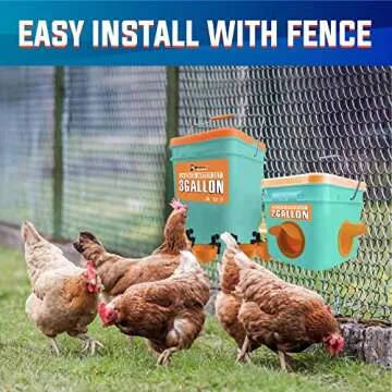 Automatic Chicken Feeder and Waterer Set (4 Buckets/2-3 gallons), Chicken Feeder Ports & Water Cups No Waste, Rain Proof Poultry Feeders, Avoid Small Animals. Suitable for Chicken, Duck, Turkey