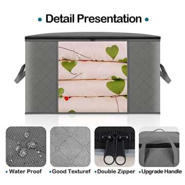 CCidea 2 Pack Clothes Storage Bag Organizer with Reinforced Handle, Great for Comforters, Blankets, Bedding, Under Bed Storage 90L(Large,Gray)