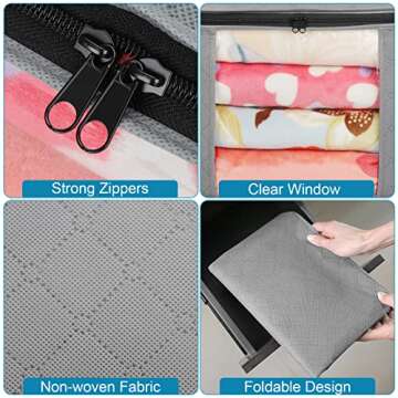 CCidea 2 Pack Clothes Storage Bag Organizer with Reinforced Handle, Great for Comforters, Blankets, Bedding, Under Bed Storage 90L(Large,Gray)