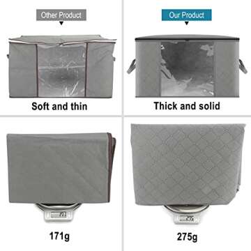 CCidea 2 Pack Clothes Storage Bag Organizer with Reinforced Handle, Great for Comforters, Blankets, Bedding, Under Bed Storage 90L(Large,Gray)