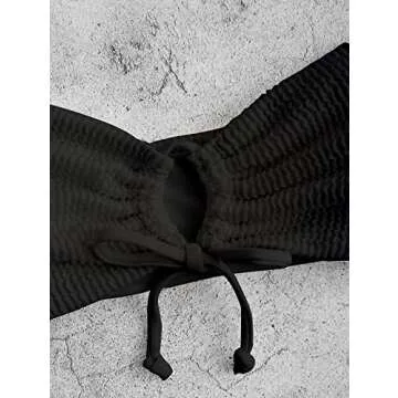 ZAFUL O Ring Bandeau Bikini Sets for Women Sexy Strapless Swimsuits 2 Piece High Cut Bathing Suit Side Tie Black M