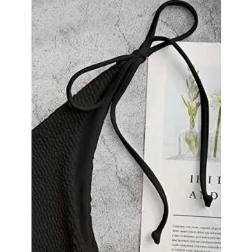 ZAFUL O Ring Bandeau Bikini Sets for Women Sexy Strapless Swimsuits 2 Piece High Cut Bathing Suit Side Tie Black M