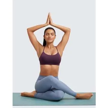 CRZ YOGA Butterluxe Womens Y Back Sports Bra - Padded Racerback Low Impact Spaghetti Thin Strap Workout Yoga Top Deep Purple Medium