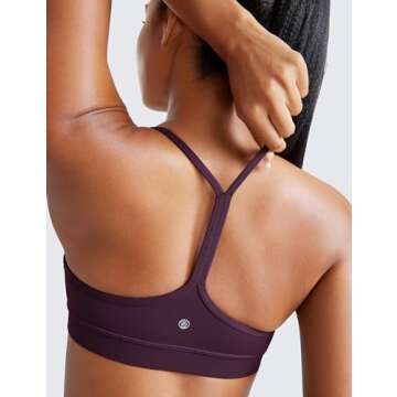 CRZ YOGA Butterluxe Womens Y Back Sports Bra - Padded Racerback Low Impact Spaghetti Thin Strap Workout Yoga Top Deep Purple Medium
