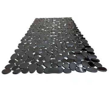 “Pebbles” Non-Slip Bathtub/Shower Mat 27.5”x14” Rectangular, Non-Toxic, Safe, Clean, Machine-Washable, Superior Grip & Drainage, Vinyl, for Smooth Floors ONLY, Opaque Black