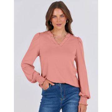 Trendy ANRABESS Long Sleeve V-Neck Blouse for Women