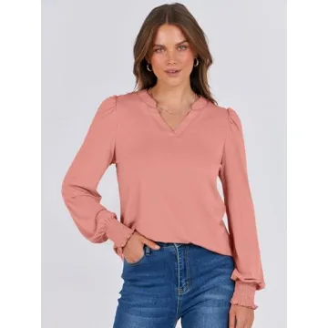 Trendy ANRABESS Long Sleeve V-Neck Blouse for Women