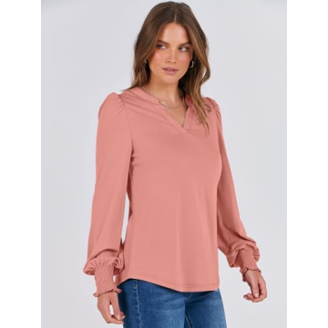 Trendy ANRABESS Long Sleeve V-Neck Blouse for Women