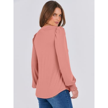 Trendy ANRABESS Long Sleeve V-Neck Blouse for Women