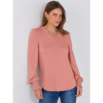Trendy ANRABESS Long Sleeve V-Neck Blouse for Women