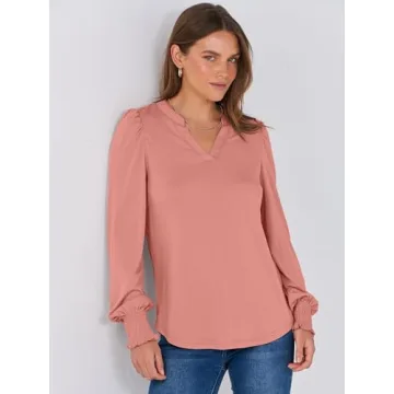 Trendy ANRABESS Long Sleeve V-Neck Blouse for Women