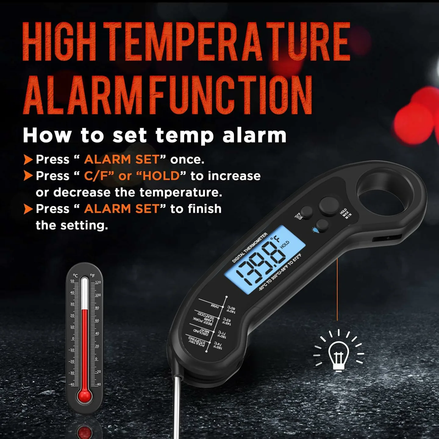 Digital Meat Thermometer - Fast & Waterproof Cooking Tool