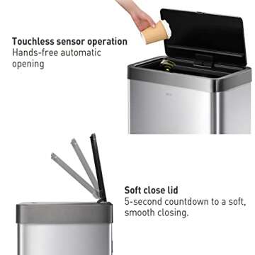 EKO Mirage X 80 Liter / 21.1 Gallons Motion Sensor Trash Can, Stainless Steel