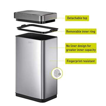 EKO Mirage X 80 Liter / 21.1 Gallons Motion Sensor Trash Can, Stainless Steel