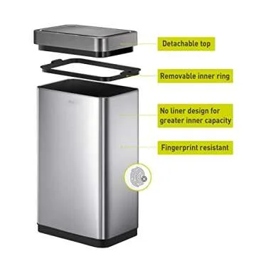 EKO Mirage X 80 Liter / 21.1 Gallons Motion Sensor Trash Can, Stainless Steel