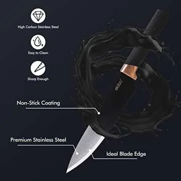 elabo Kitchen Knife Set with Block - 16 Pcs Stainless Steel Knives Set for Kitchen, Includes 6 Sharp Kitchen Knives, 6 Serrated Steak Knives, Scissor, Sharpener, Acrylic Block Knife Set (Rose Gold)