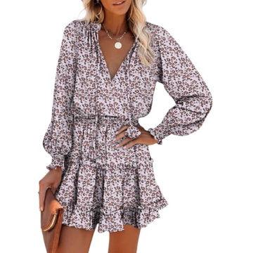 Dokotoo Womens Casual Beach Dress Long Sleeve Floral A-Line