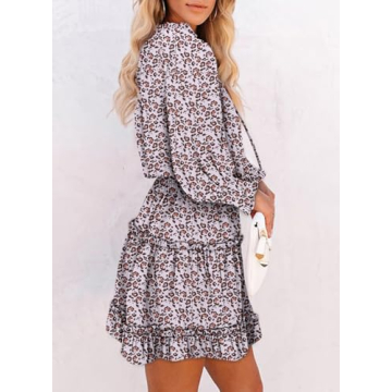 Dokotoo Womens Casual Beach Dress Long Sleeve Floral A-Line