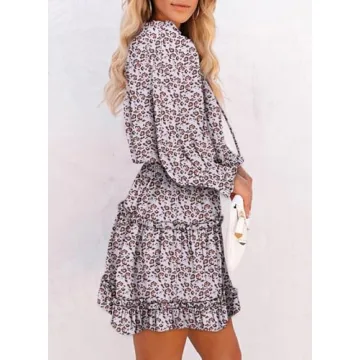 Dokotoo Womens Casual Beach Dress Long Sleeve Floral A-Line