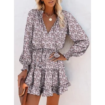 Dokotoo Womens Casual Beach Dress Long Sleeve Floral A-Line