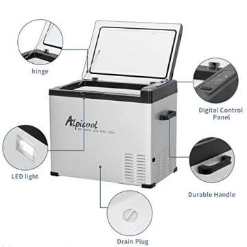 Alpicool C50 Portable Refrigerator 53 Quart(50 Liter) 12 Volt Car Freezer for Vehicle, Truck, RV, Boat, Mini Fridge Freezer for Travel, Outdoor, Home -12/24V DC and 110-240V AC (Black and Silver)