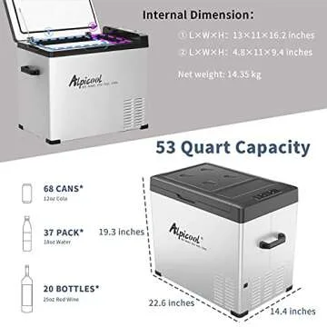 Alpicool C50 Portable Refrigerator 53 Quart(50 Liter) 12 Volt Car Freezer for Vehicle, Truck, RV, Boat, Mini Fridge Freezer for Travel, Outdoor, Home -12/24V DC and 110-240V AC (Black and Silver)