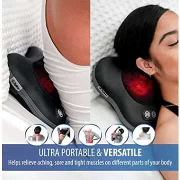 Zyllion Shiatsu Back and Neck Massager with Heat - 3D Kneading Deep Tissue Electric Massage Pillow with 2 Speeds & Rotation Control for Chair, Car, Muscle Pain Relief - Black (ZMA-34)