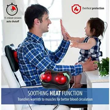 Zyllion Shiatsu Back and Neck Massager with Heat - 3D Kneading Deep Tissue Electric Massage Pillow with 2 Speeds & Rotation Control for Chair, Car, Muscle Pain Relief - Black (ZMA-34)