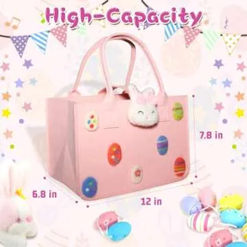 FIHCH Easter Bags with Handles Large Easter Baskets Empty Easter Egg Hunt Bags Made of Felt Easter G...
