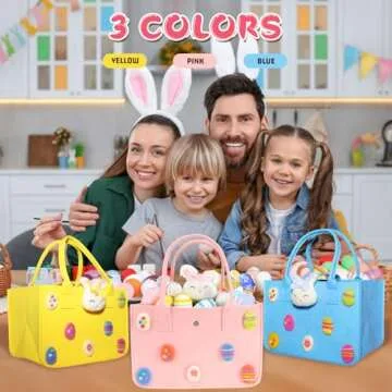 FIHCH Easter Bags with Handles Large Easter Baskets Empty Easter Egg Hunt Bags Made of Felt Easter Gift Bags for Kids 12" x7.8" x6.8,3PCS