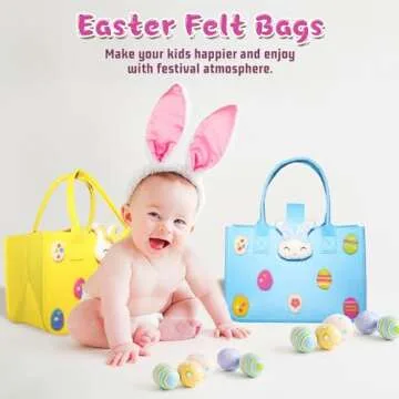 FIHCH Easter Bags with Handles Large Easter Baskets Empty Easter Egg Hunt Bags Made of Felt Easter Gift Bags for Kids 12" x7.8" x6.8,3PCS